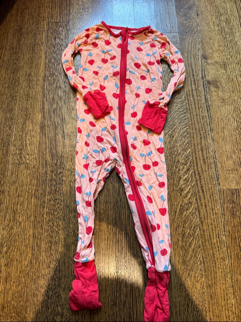 Little Sleepies Pink Cherry-Print Footed One-Piece Pajamas with Red Accents